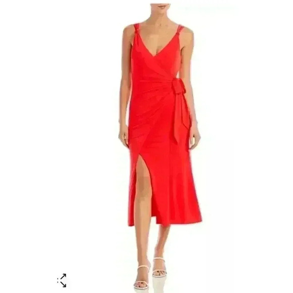 NWT Cinq à Sept Delia Sleeveless Faux Wrap Dress Women's 6 Red Chili Peppers - Picture 4 of 15